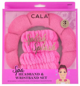 SET PARA SKINCARE DIADEMA Y MUÑEQUERAS HOT PINK CALA