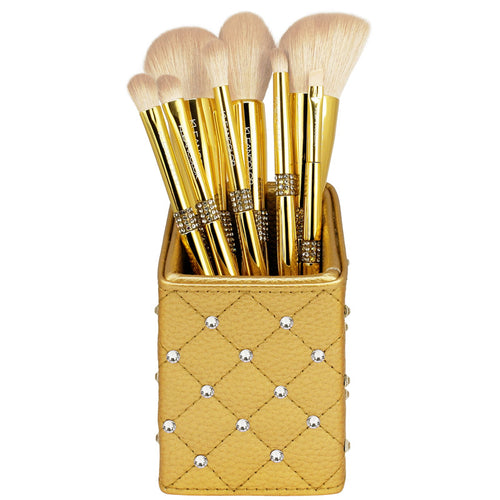 TWINKLY LOVE 8 PC DELUXE FACE & EYE BRUSH SET W BRUSH HOLDER GOLD KLEANCOLOR